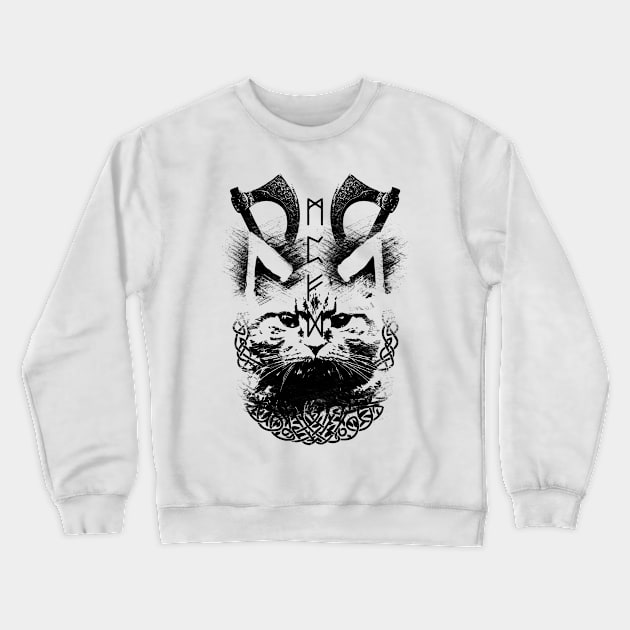 Abstract Cat in Viking Style - Black Crewneck Sweatshirt by Scailaret